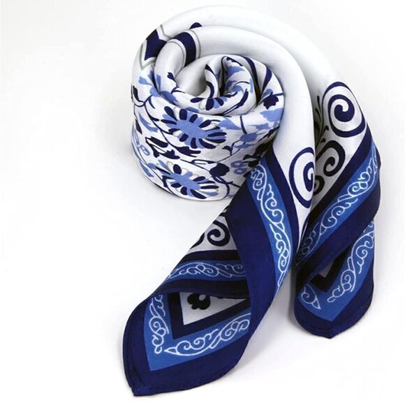 Blue Porcelain Mulberry Silk Neck Scarf - Picture 2 of 6